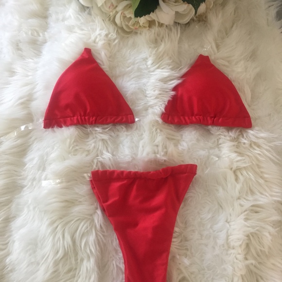 NEW! FASHION NOVA! CLEAR SKIES RED CLEAR STRAP BIKINI - Picture 9 of 9